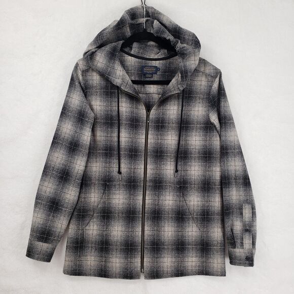 Pendleton Jacket Womens Small Gray Plaid Hooded 100% Wool Full Zip Casual - Picture 1 of 9